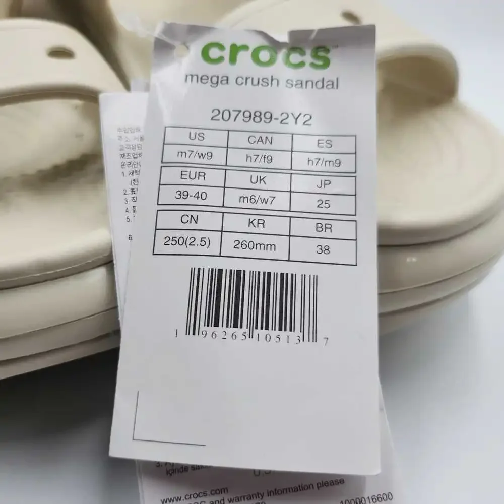 Unisex Size M7/W9 Crocs Mega Crush Sandals Beige Perforated Comfort 207989-2Y2